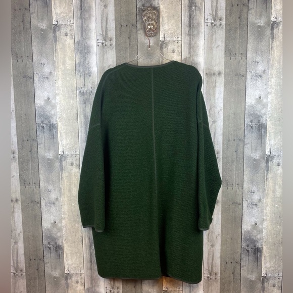 Lafayette 148 New York Wool Long Coat With Leather Trim in Hunter Green Size XL. - Picture 2 of 10
